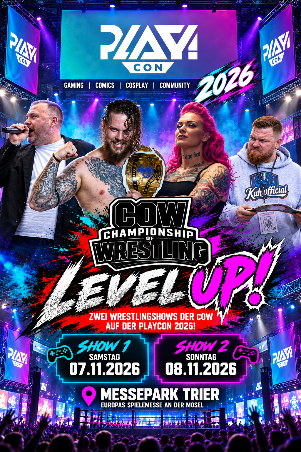 cOw Level Up! – Zwei Wrestlingshows auf der PlayCon 2026 am 7. und 8. November im Messepark Trier